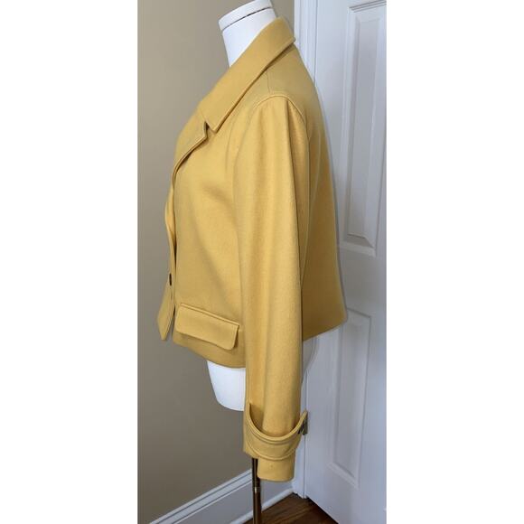 Anthropologie Cartonnier Large Mustard Wool Cropped LUISA Pea Coat Blazer - Picture 7 of 14